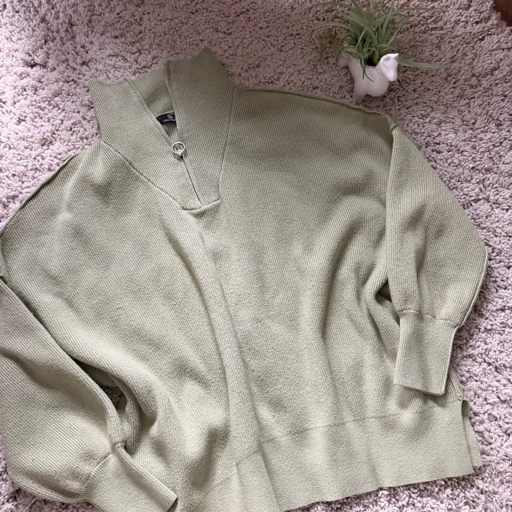 Cozy sage green Sage Green Knit turtleneck long sleeve bell sleeve Sweater with